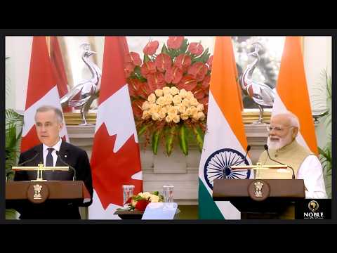 Prime Minister Narendra Modi and Canadian Prime Minister Mark Carney at Hyderabad House in New Delhi