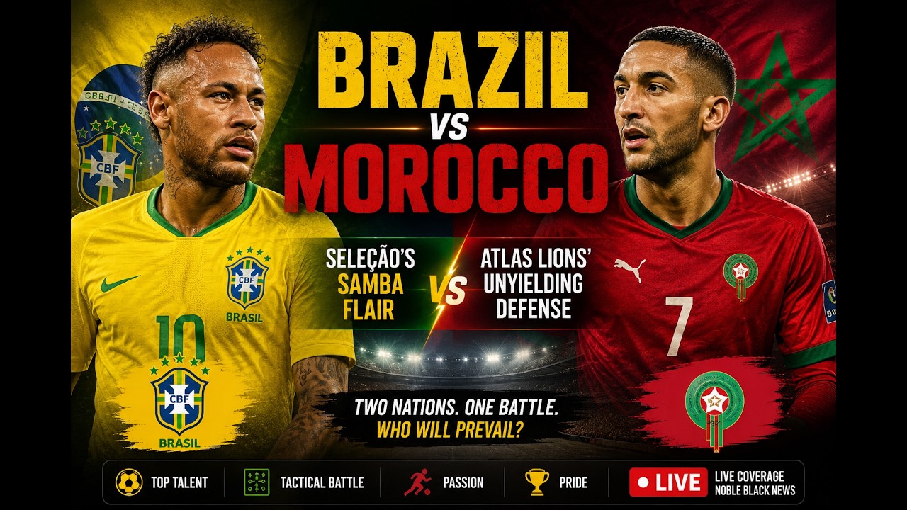 Brazil vs Morocco — Samba Kings Face Atlas Lions in Massive 9 PM Showdown 🇧🇷🇲🇦⚽ | Noble Black News